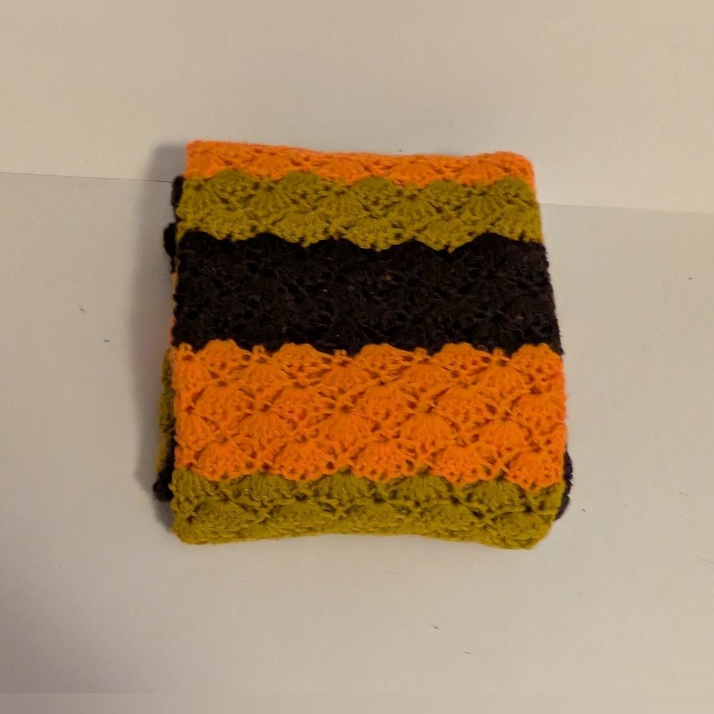 Quilt Handmade Crochet Lap Quilt 45 x 42 Orange Brown Tan